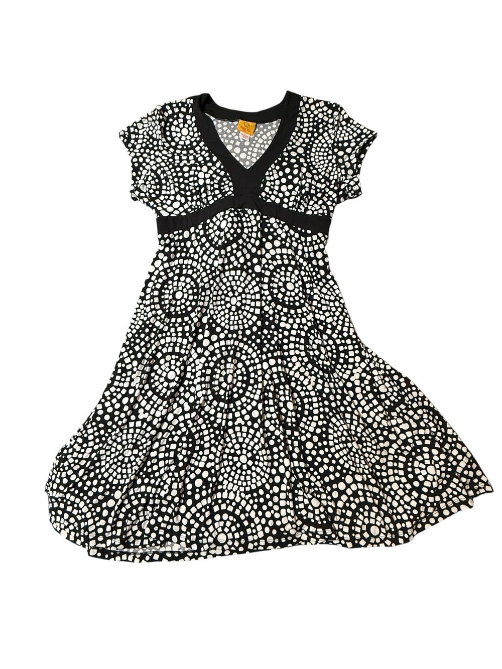 Ruby Rd XL Dress Black White Geometric Mosaic Medallion Knit V-Neck Fit & Flare